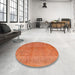 Round Machine Washable Traditional Orange Red Rug in a Office, wshtr3718