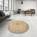 Round Machine Washable Traditional Brown Gold Rug in a Office, wshtr371