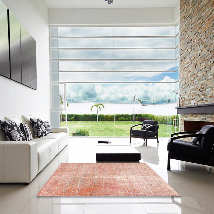 Square Traditional Deep Peach Orange Persian Rug in a Living Room, tr3723