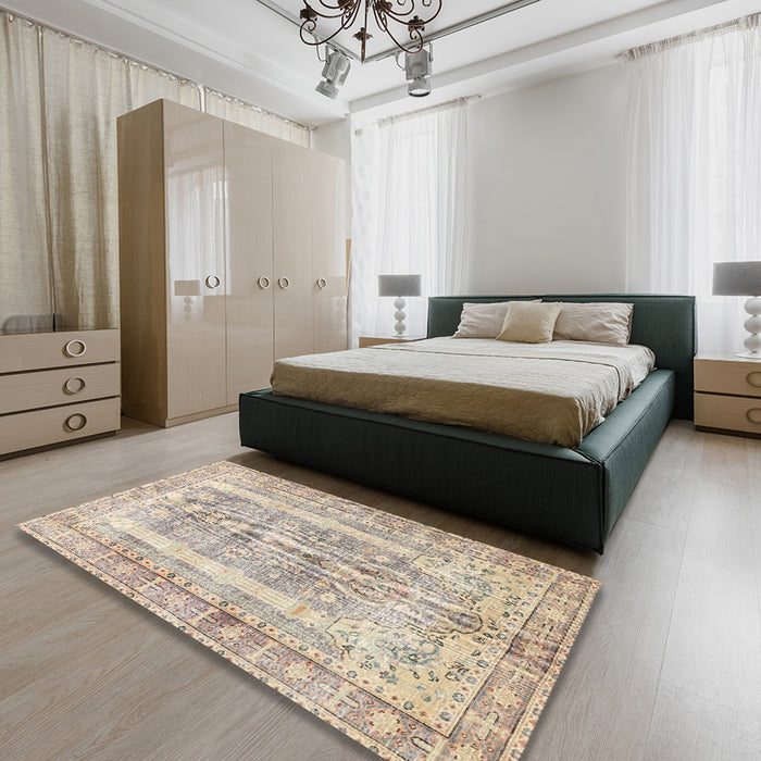 Traditional Camel Brown Persian Rug in a Bedroom, tr3726
