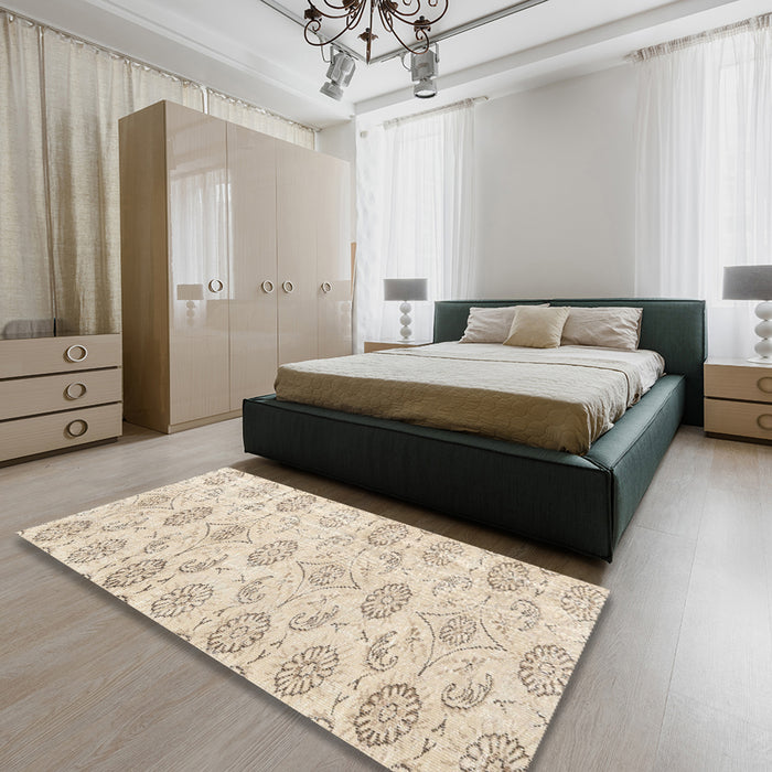 Traditional Light French Beige Brown Persian Rug in a Bedroom, tr3728