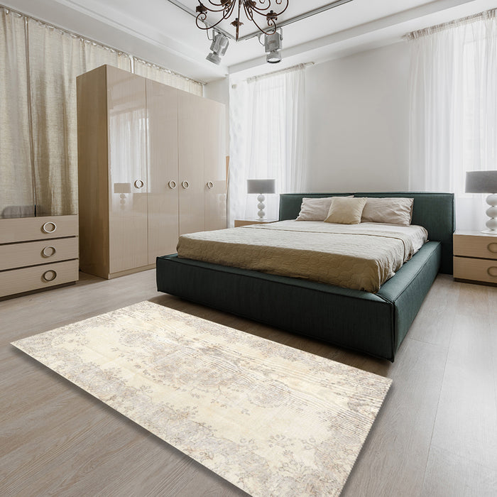 Traditional Blanched Almond Beige Persian Rug in a Bedroom, tr3729