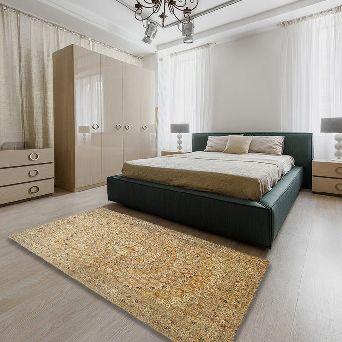 Machine Washable Traditional Light Brown Rug in a Bedroom, wshtr372