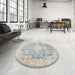 Round Traditional Gunmetal Gray Medallion Rug in a Office, tr3730