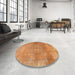 Round Machine Washable Traditional Orange Rug in a Office, wshtr3731