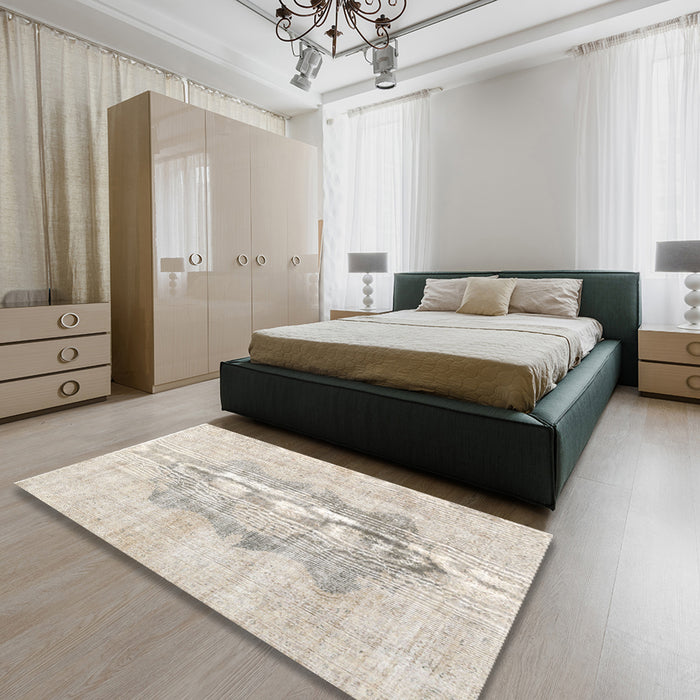 Machine Washable Traditional Gold Rug in a Bedroom, wshtr3734