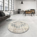 Round Machine Washable Traditional Champagne Beige Rug in a Office, wshtr3739