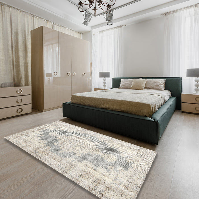 Traditional Champagne Beige Persian Rug in a Bedroom, tr3739