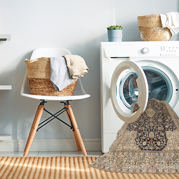 Machine Washable Traditional Sepia Brown Rug in a Washing Machine, wshtr373