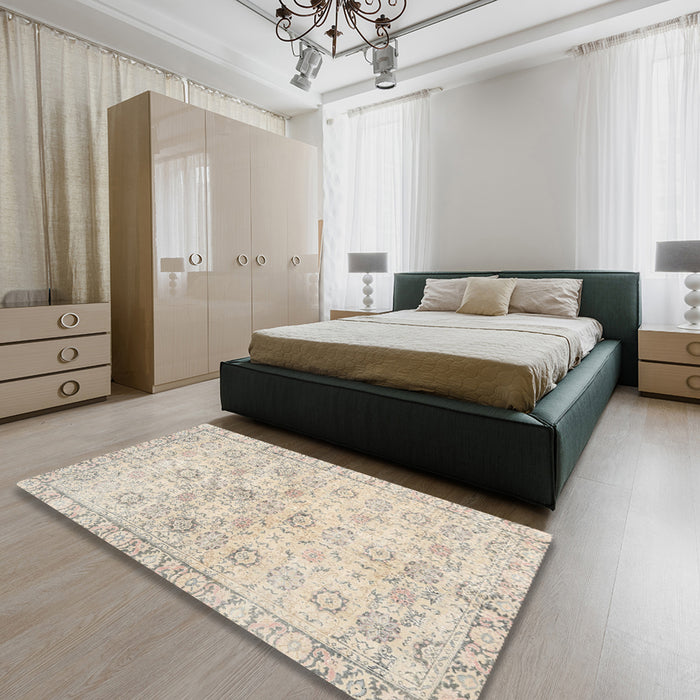 Machine Washable Traditional Light French Beige Brown Rug in a Bedroom, wshtr3741