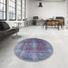 Round Machine Washable Traditional Deep Periwinkle Purple Rug in a Office, wshtr3743