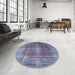 Round Traditional Deep Purple Persian Rug in a Office, tr3743