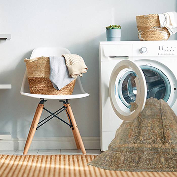 Machine Washable Traditional Copper Brown Rug in a Washing Machine, wshtr3747