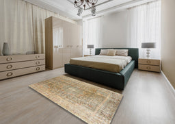 Traditional Copper Brown Persian Rug in a Bedroom, tr3747