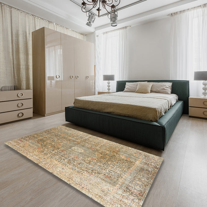 Traditional Copper Brown Persian Rug in a Bedroom, tr3747