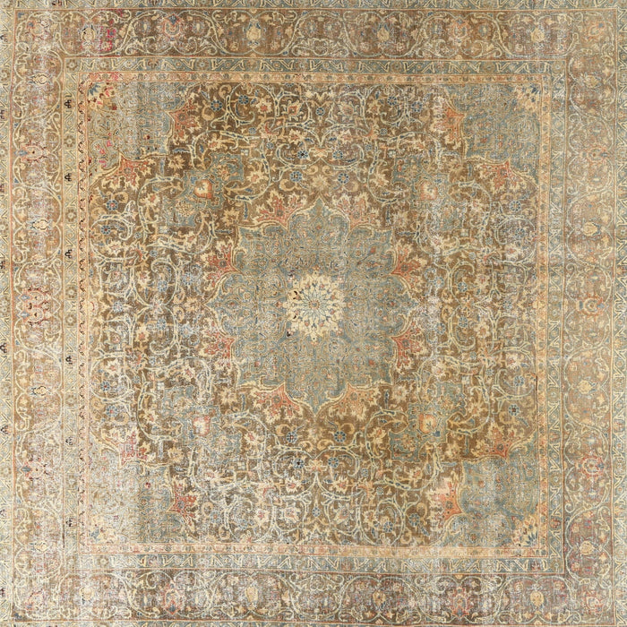 Round Machine Washable Traditional Copper Brown Rug, wshtr3747