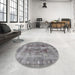 Round Machine Washable Traditional Dark Gray Rug in a Office, wshtr3748