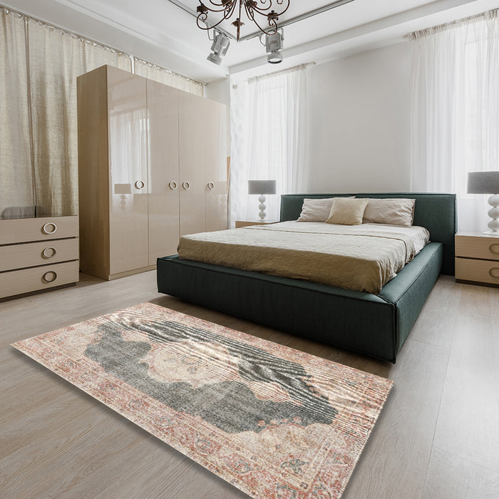 Machine Washable Traditional Dark Almond Brown Rug in a Bedroom, wshtr3750