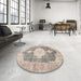 Round Machine Washable Traditional Dark Almond Brown Rug in a Office, wshtr3750