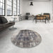 Round Traditional Ash Gray Persian Rug in a Office, tr3751