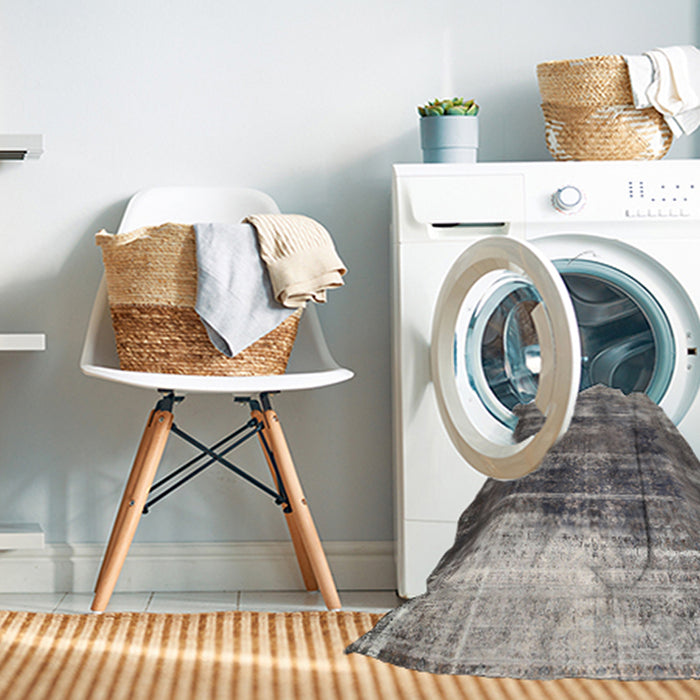 Machine Washable Traditional Ash Gray Rug in a Washing Machine, wshtr3751