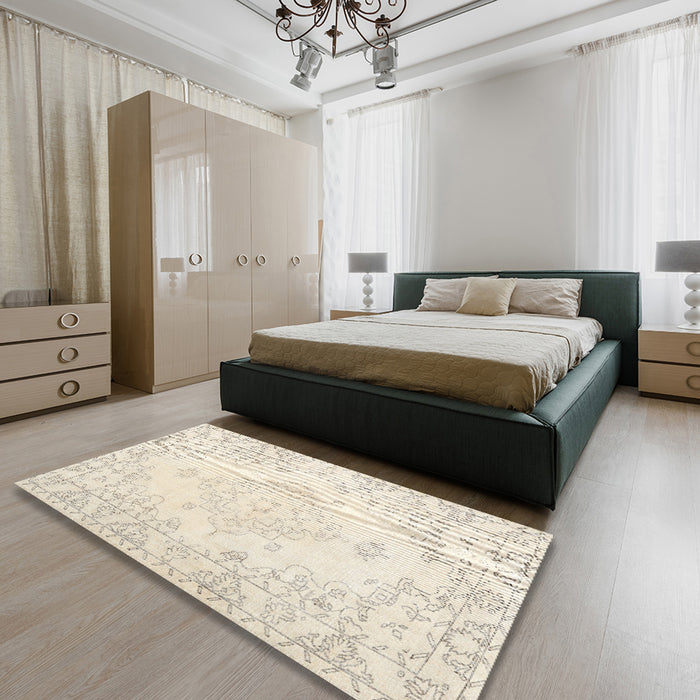 Traditional Blanched Almond Beige Persian Rug in a Bedroom, tr3754