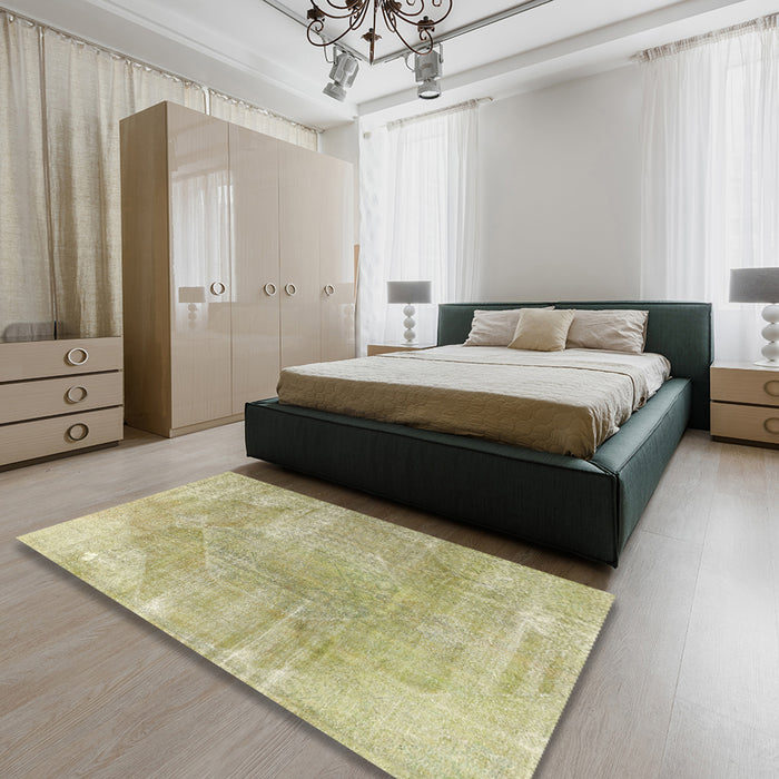 Traditional Copper Green Persian Rug in a Bedroom, tr3755