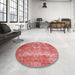 Round Machine Washable Traditional Fire Red Rug in a Office, wshtr3756