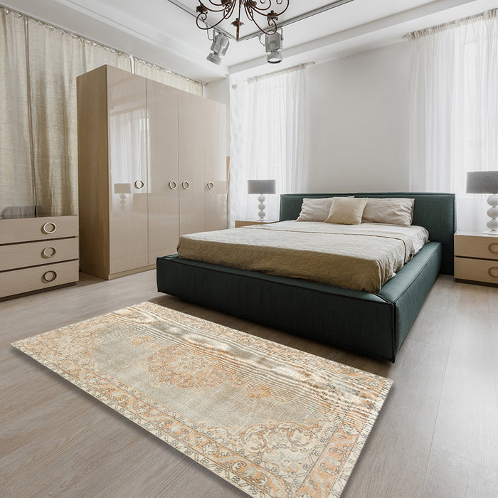Traditional Camel Brown Persian Rug in a Bedroom, tr3757