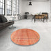 Round Machine Washable Traditional Orange Red Rug in a Office, wshtr3761