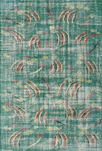 Machine Washable Traditional Sea Green Rug, wshtr3765