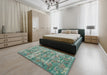 Machine Washable Traditional Sea Green Rug in a Bedroom, wshtr3765