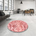 Round Machine Washable Traditional Red Rug in a Office, wshtr3766