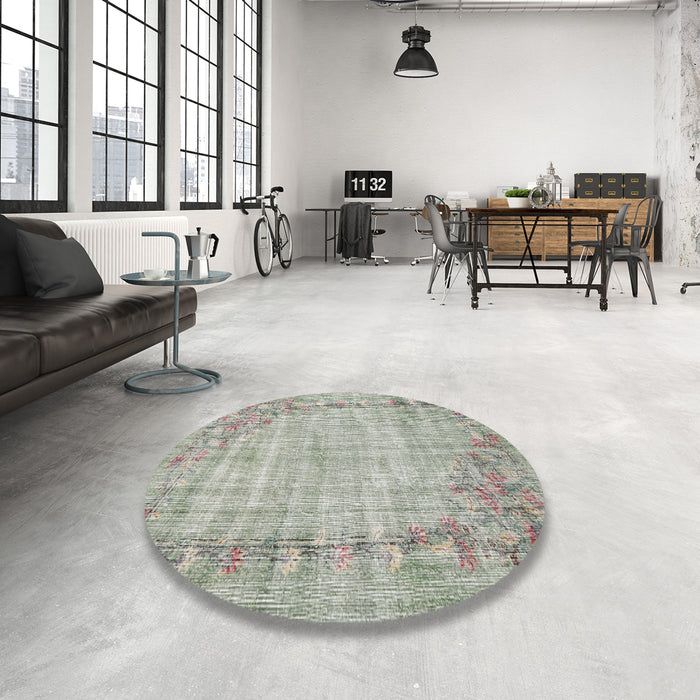 Round Traditional Khaki Green Oriental Rug in a Office, tr3767