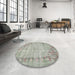 Round Traditional Khaki Green Oriental Rug in a Office, tr3767