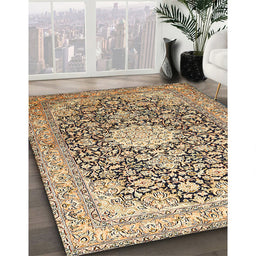 Traditional Brown Gold Medallion Rug in Family Room, tr376