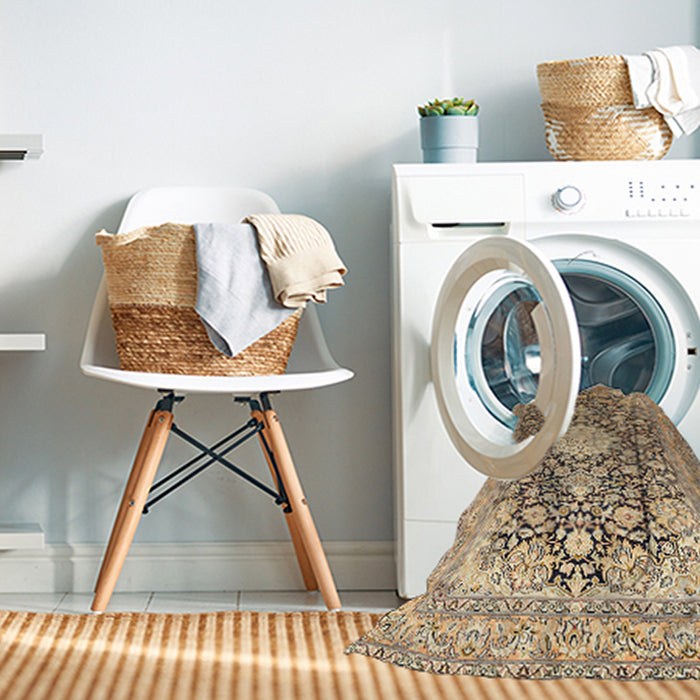 Machine Washable Traditional Brown Gold Rug in a Washing Machine, wshtr376