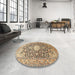 Round Traditional Brown Gold Medallion Rug in a Office, tr376