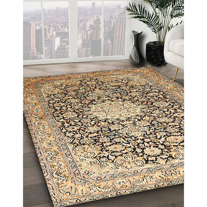 Traditional Brown Gold Medallion Rug in Family Room, tr376