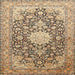 Square Traditional Brown Gold Medallion Rug, tr376