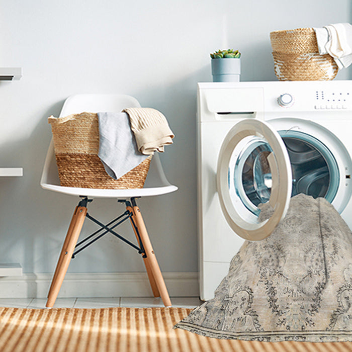 Machine Washable Traditional Sand Brown Rug in a Washing Machine, wshtr3770