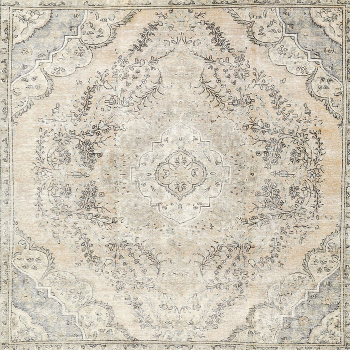 Round Machine Washable Traditional Sand Brown Rug, wshtr3770
