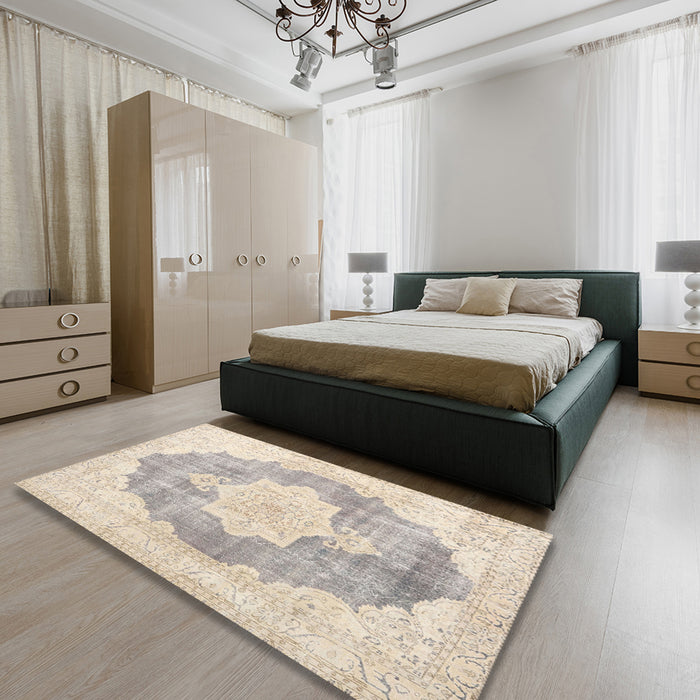 Traditional Light French Beige Brown Persian Rug in a Bedroom, tr3775