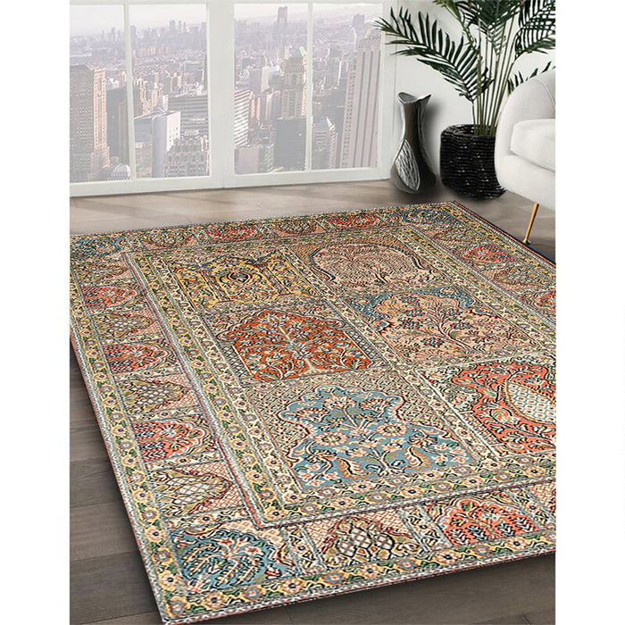 Traditional Chestnut Brown Persian Rug in Family Room, tr377