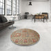 Round Machine Washable Traditional Chestnut Brown Rug in a Office, wshtr377