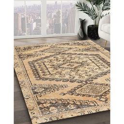 Traditional Dark Gold Brown Persian Rug in Family Room, tr3782