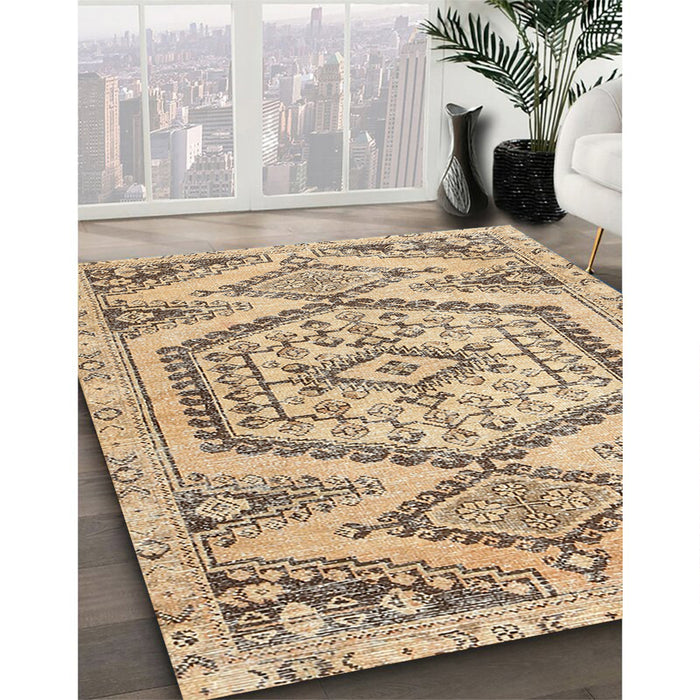 Traditional Dark Gold Brown Persian Rug in Family Room, tr3782