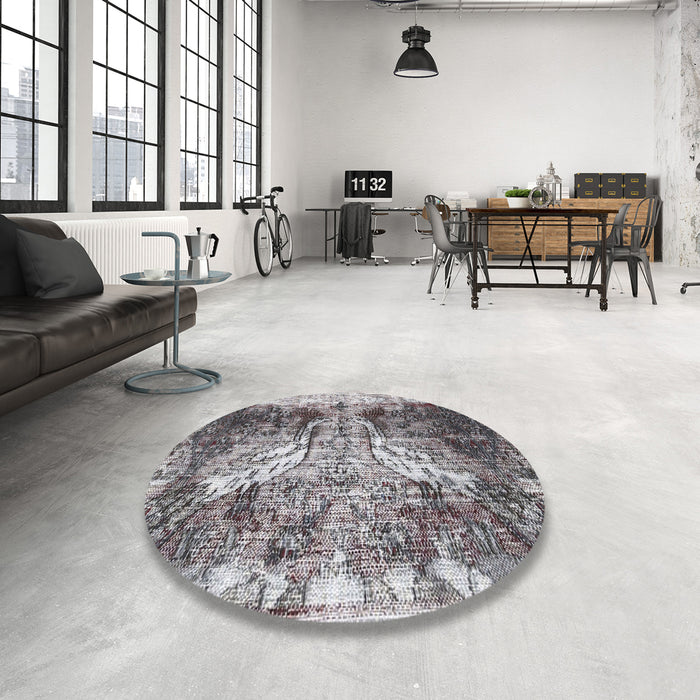 Round Machine Washable Traditional Gray Rug in a Office, wshtr3783
