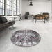 Round Machine Washable Traditional Gray Rug in a Office, wshtr3783