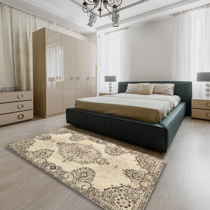 Machine Washable Traditional Dark Almond Brown Rug in a Bedroom, wshtr3784